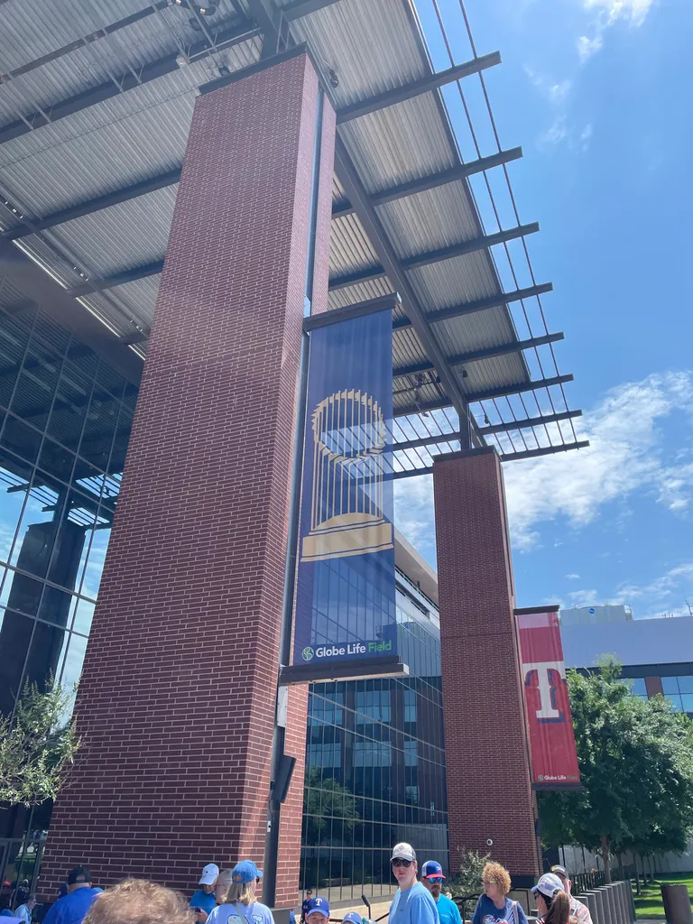 World Series Champion banners outside Globe Life Field